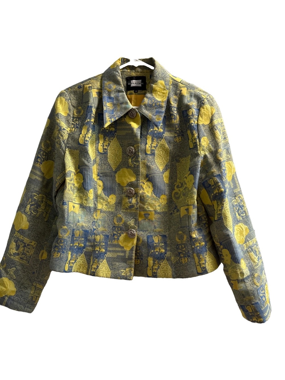 Nathalie CHAIZE Paris cropped blazer size 42 (M-L)blue and yellow cotton blend